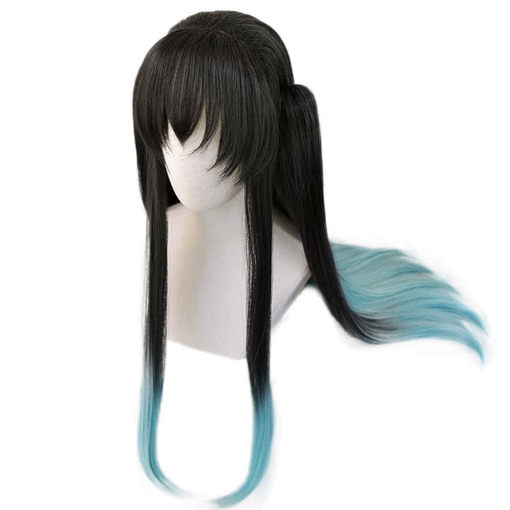 Demon Slayer Kimetsu senza Yaiba Mist Hashira Muichiro Tokitoblack blu lungo rettilineo parrucca Cosplay Kizuki capelli sintetici