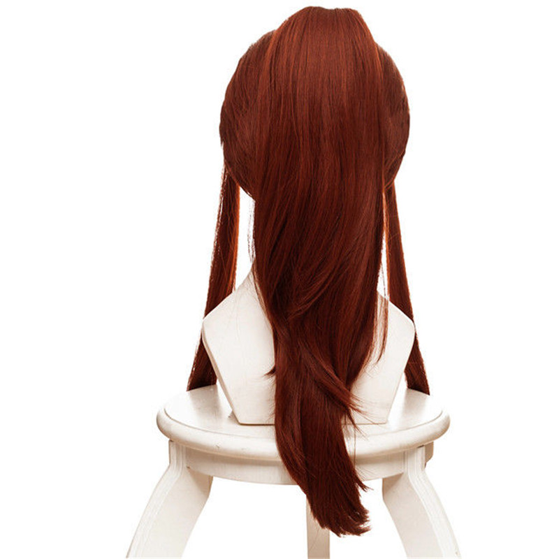 Anime Game Over Guarda OW DVA brigitte parrucca marrone-rosso Cauda lunga parrucca Cosplay Donne lungo Equiseto Cosplay parrucche 50 centimetri