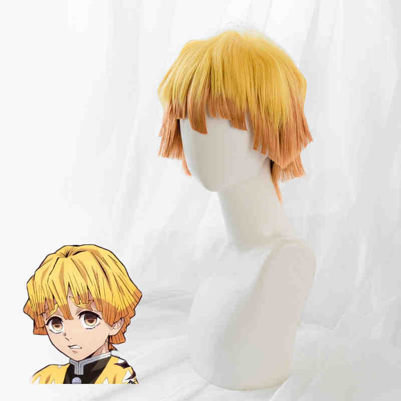 Zenitsu Agatsuma Short Synthetic Cospaly Wig Anime Demone Slayer Kimetsu no Yaiba