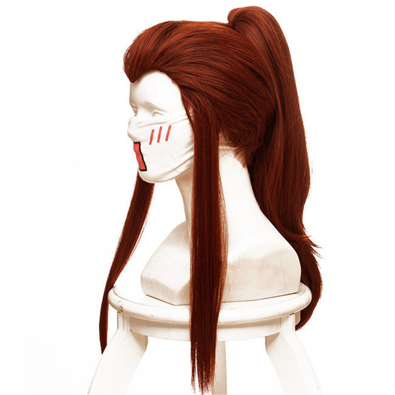 Anime Game Over Guarda OW DVA brigitte parrucca marrone-rosso Cauda lunga parrucca Cosplay Donne lungo Equiseto Cosplay parrucche 50 centimetri